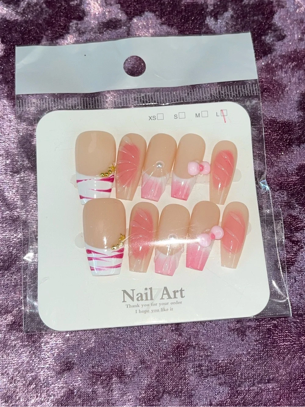 Pink Ombre Floral & Pearl False Nail Set
